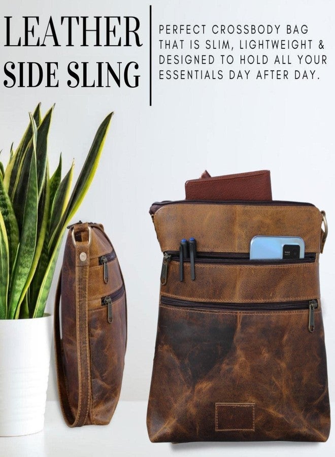Madosh, Buffalo Leather Bag Men's Shoulder Crossbody Brown Zipper Messenger Daily Casual Bag - Image 3